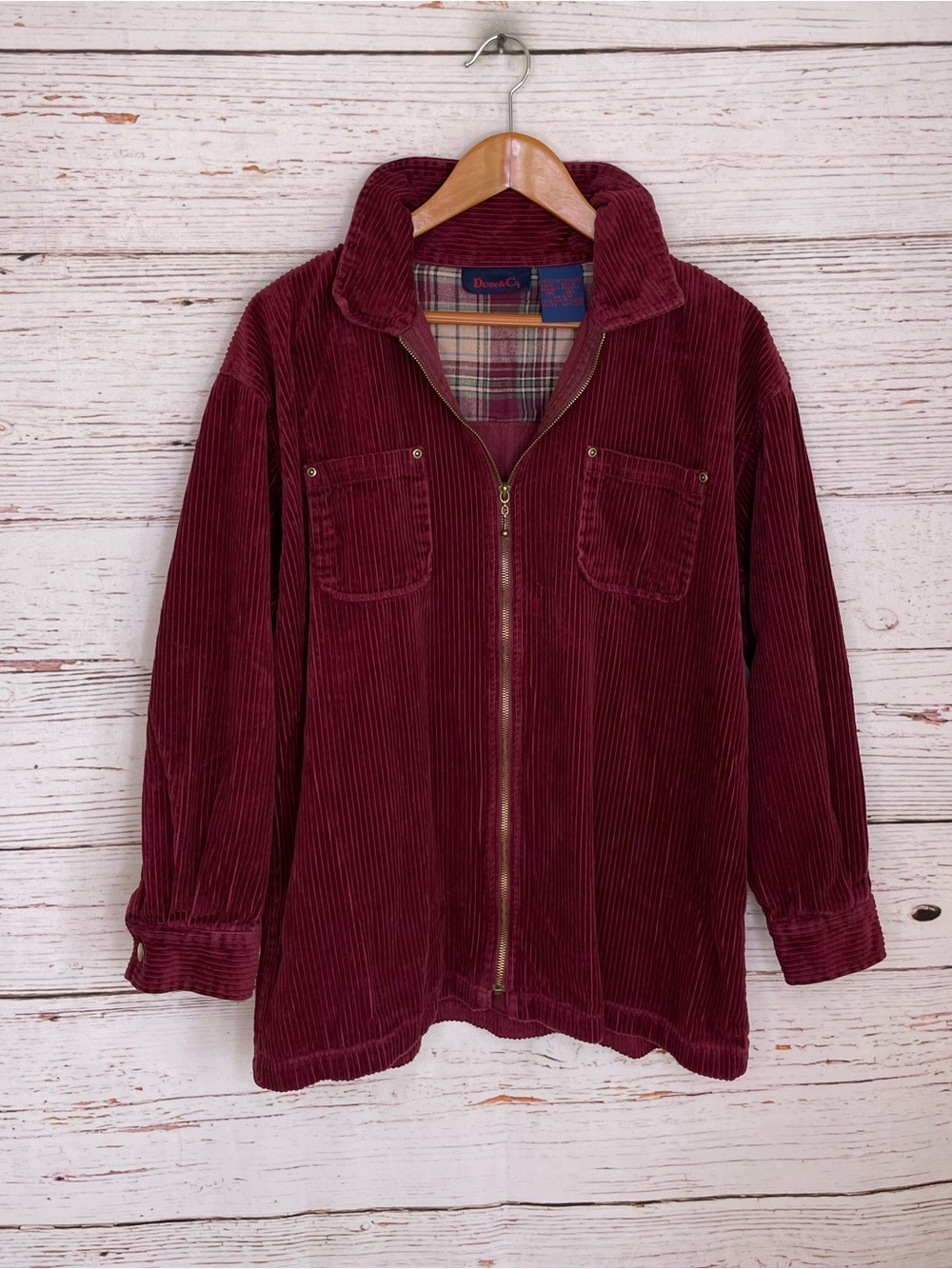 Denim&Co vintage Y2K 90s corduroy zip shacket
